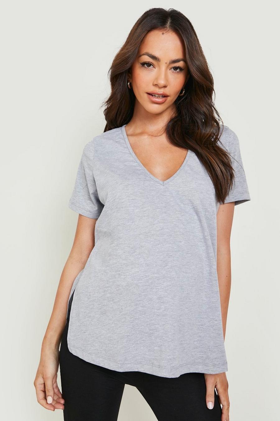 Maternité - T-shirt ample à col V et fentes, Grey marl