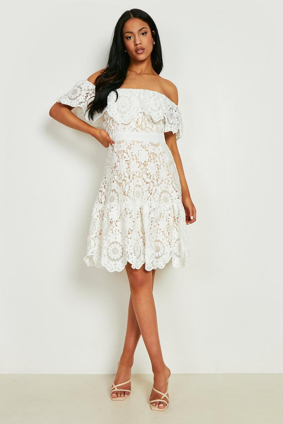 White Tall Lace Frill Detail Mini Dress image number 1