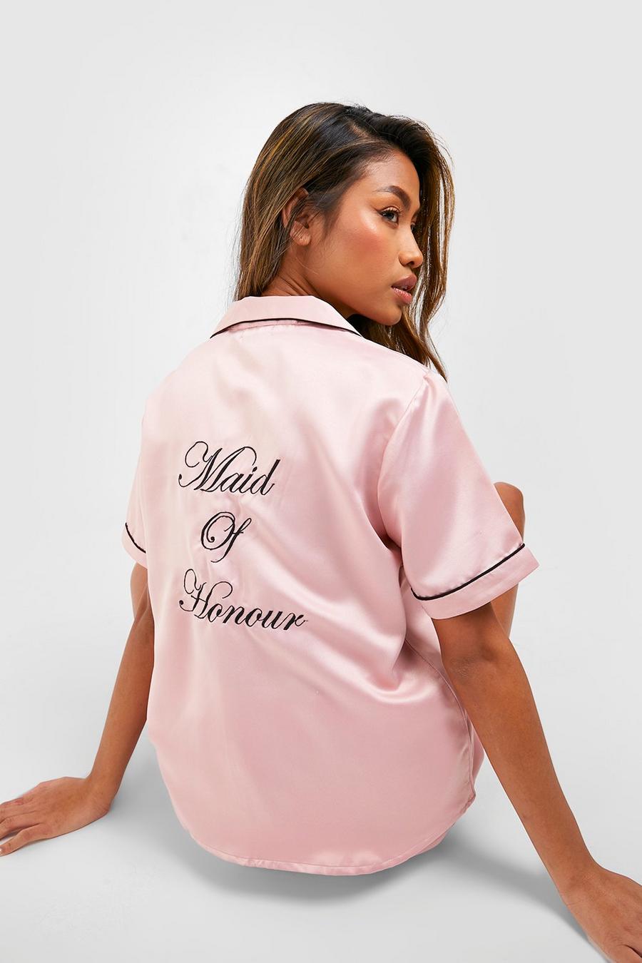 Rose gold Maid Of Honor Satin Embroidered Pj Short Set