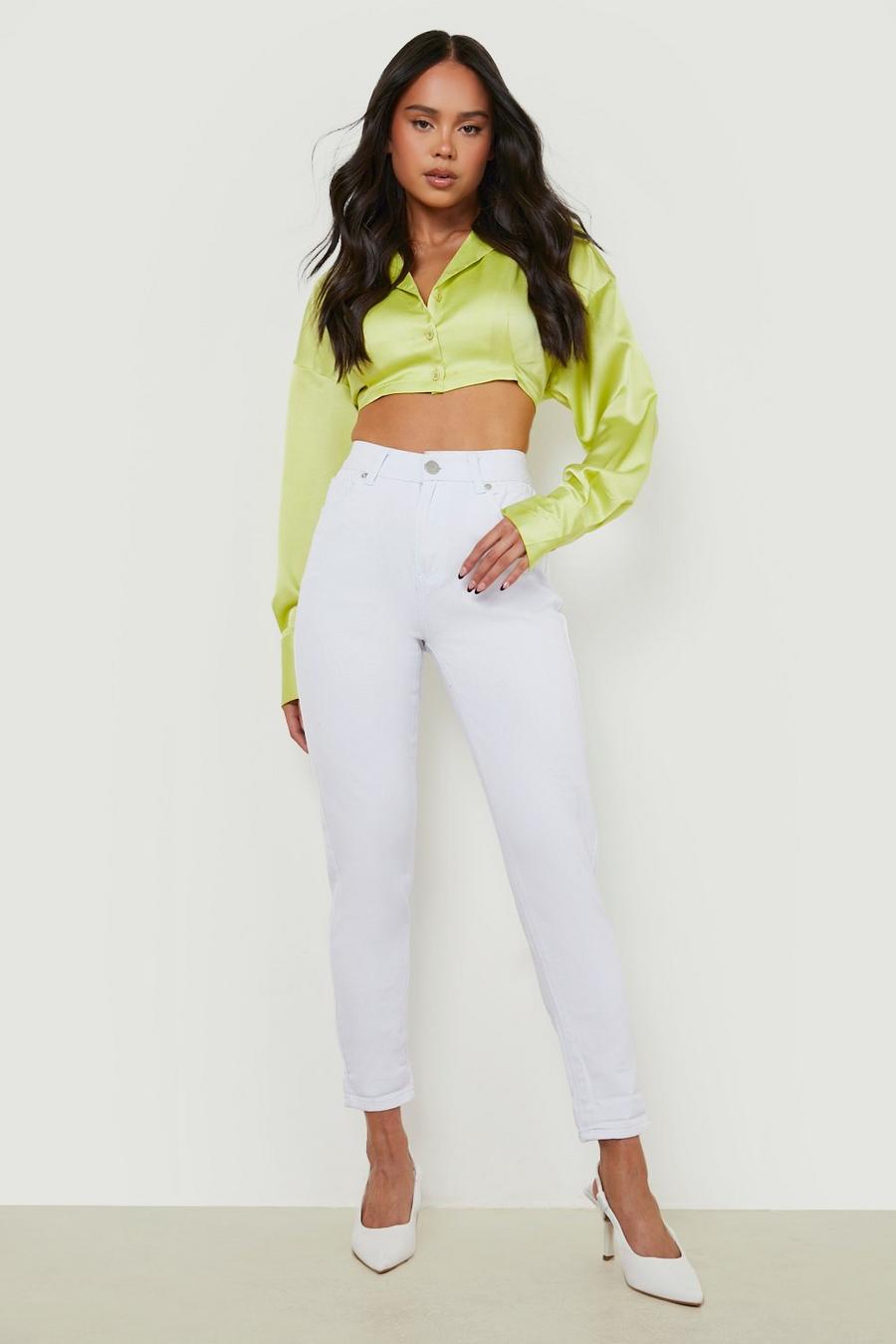 White Petite High Rise Mom Jeans