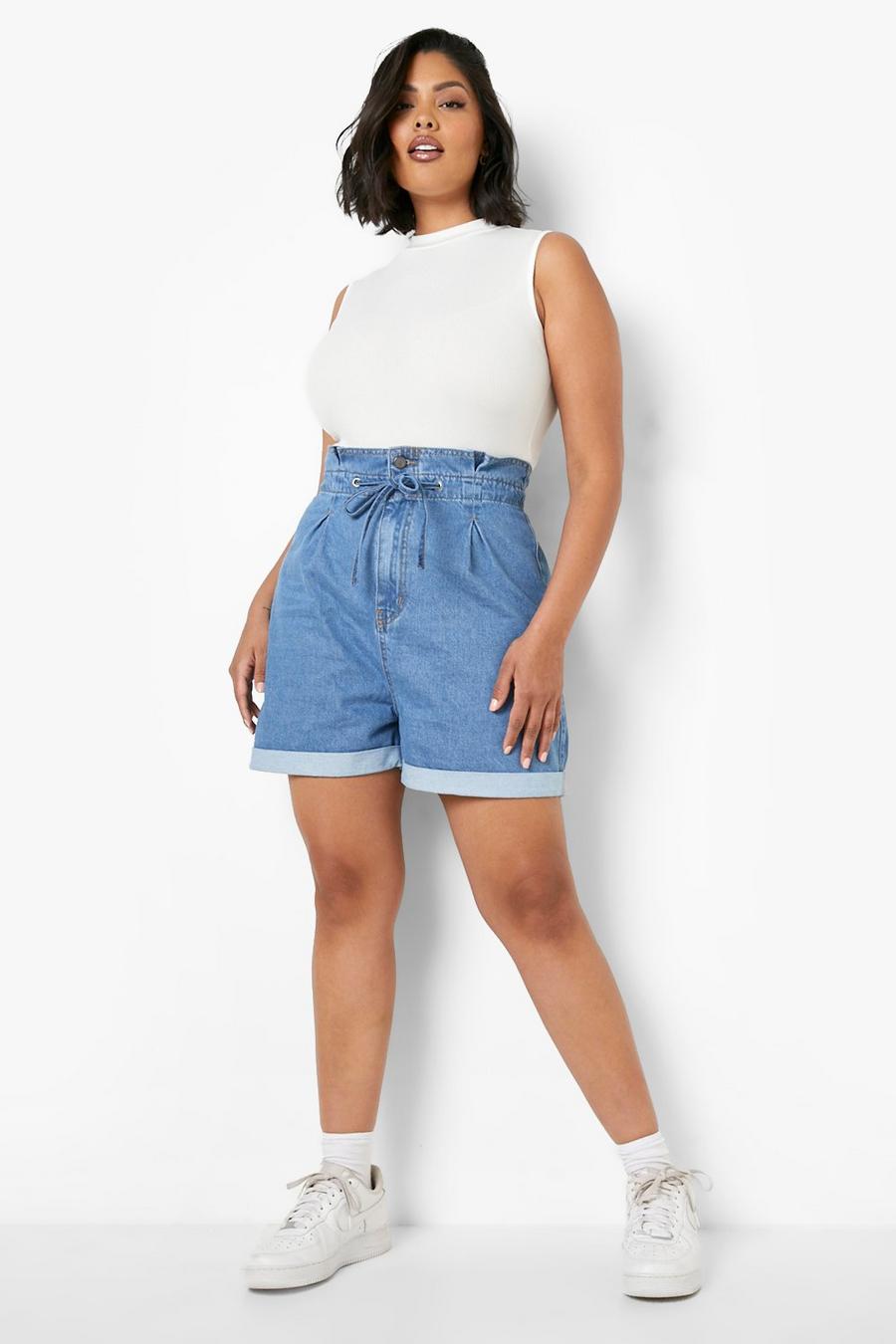 Mid blue Plus Paperbag Tie Jean Short