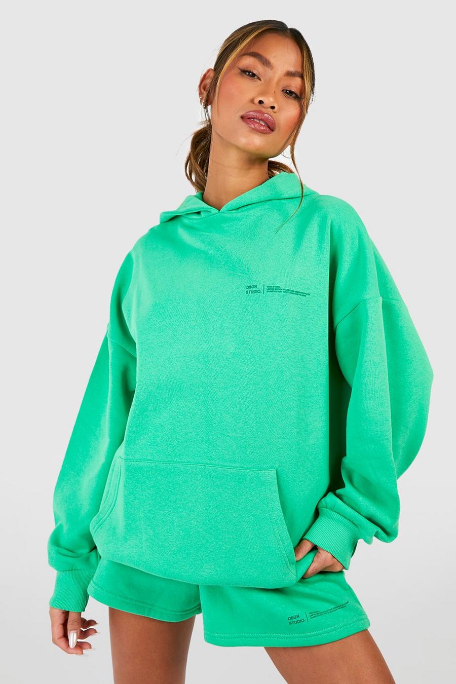 Green Dsgn Studio Text Print Hooded Short Tracksuit  image number 1