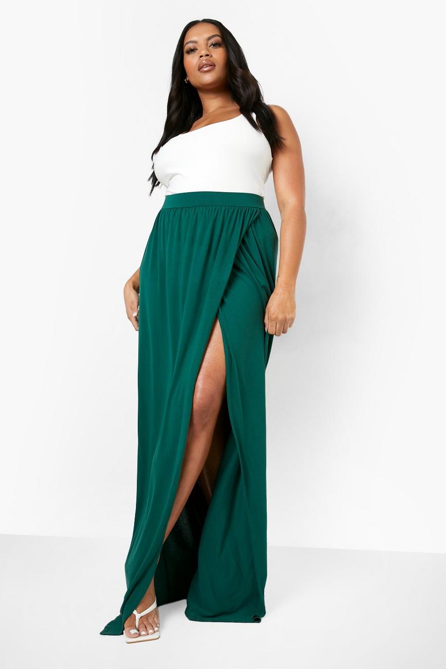 Green Plus Jersey Knit Wrap Maxi Skirt