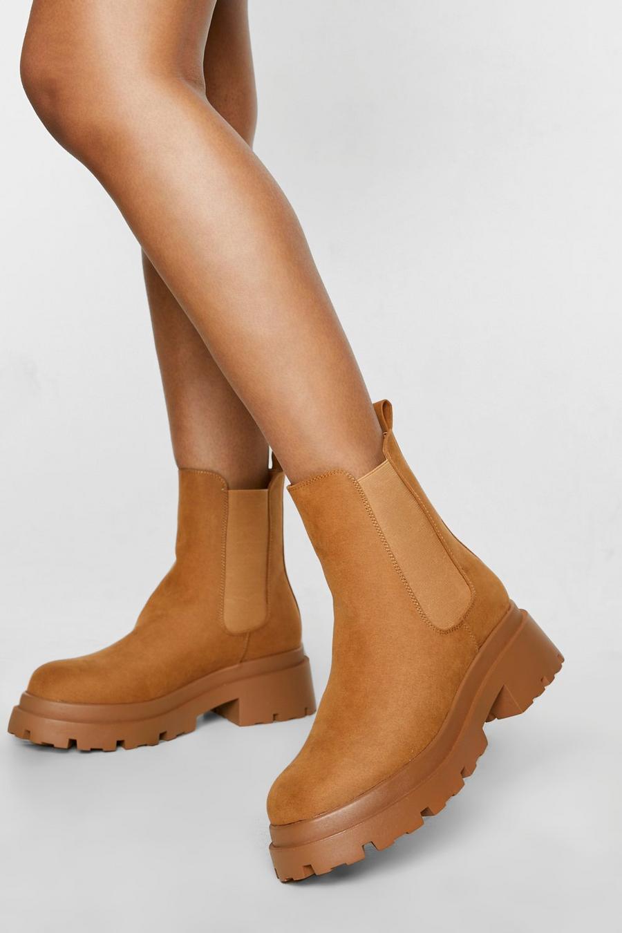 Tan Chunky Double Sole Chelsea Boots