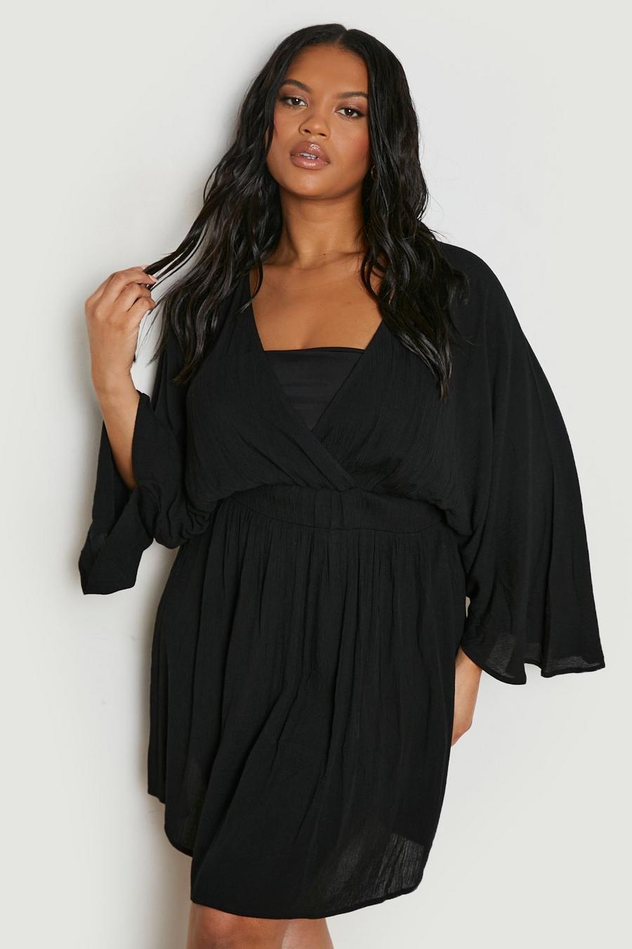 Black Plus Cheesecloth Mini Beach Kaftan