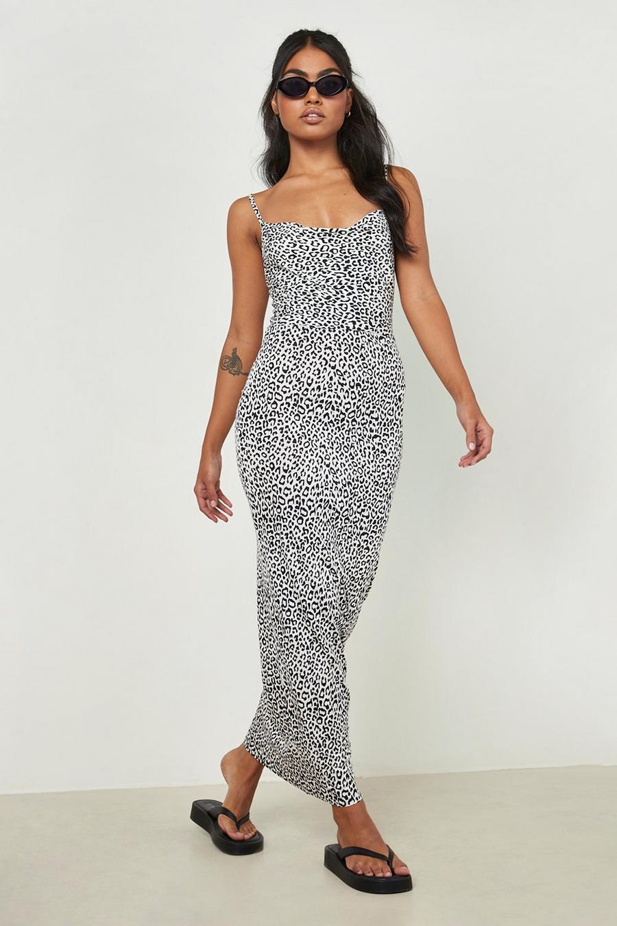 Brown Cowl Neck Maxi Dress Leopard Print image number 1