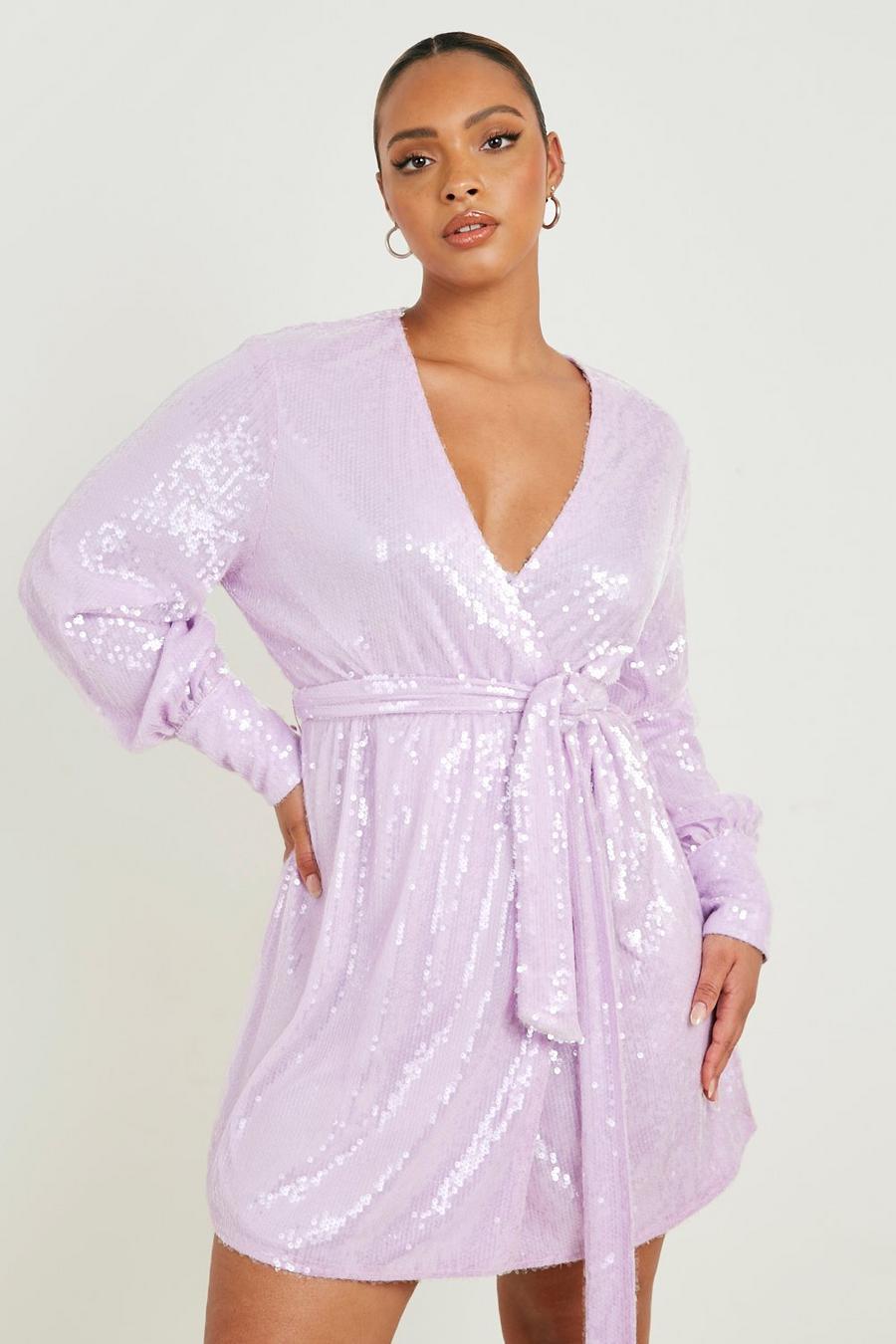 Lilac Plus Sequin Wrap Dress