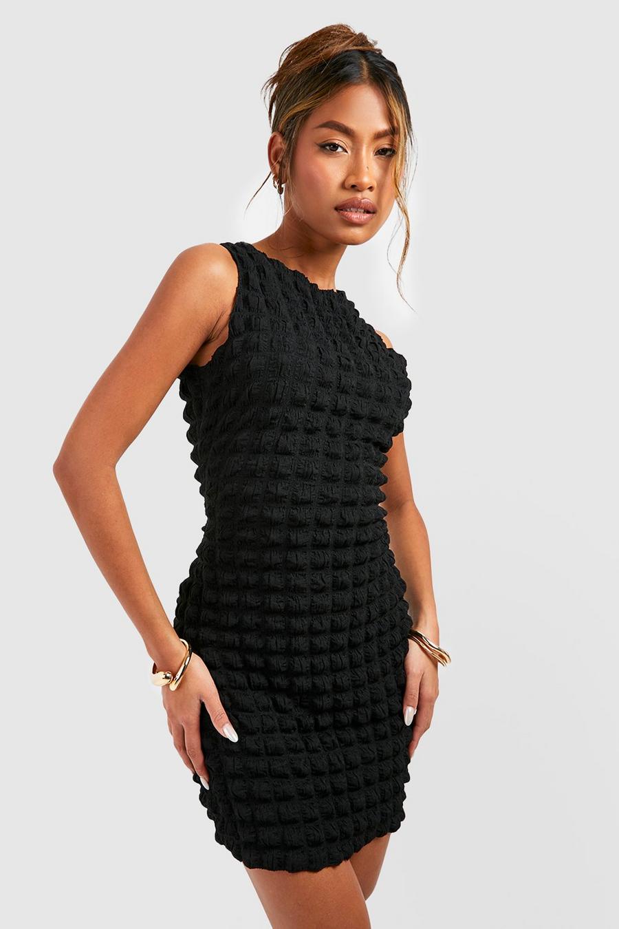 Black Bubble Jersey Knit Sleeveless Mini Dress