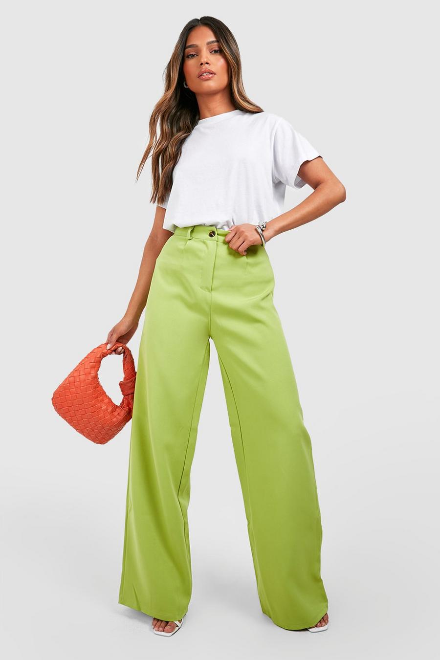 Olive Getailleerde High Waist Wide Leg Broek