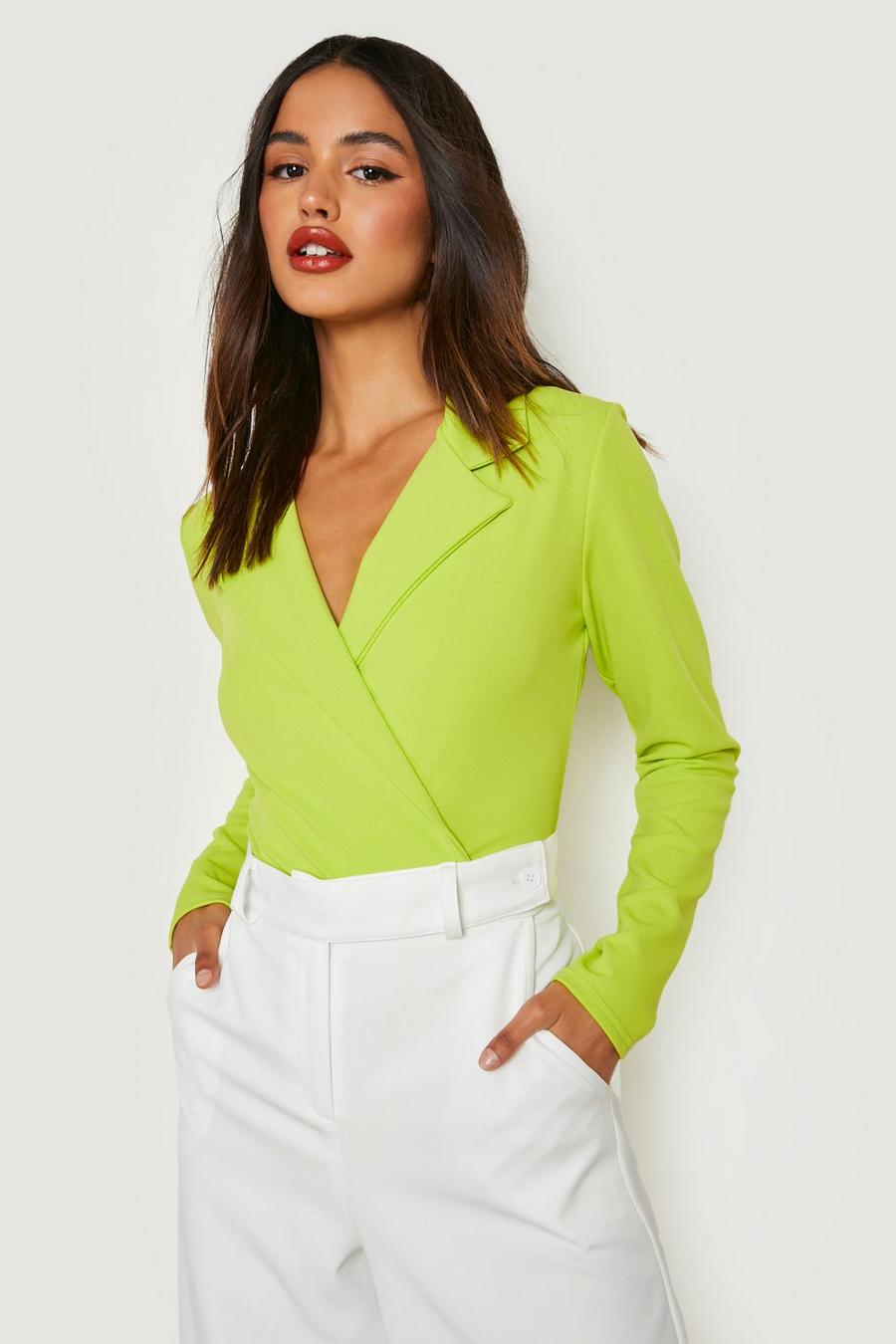 Lime green Wrap Front Tailored Blazer Bodysuit