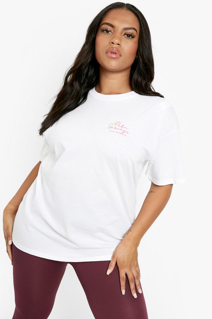 T-shirt Plus Size oversize con stampa Palm Springs, White