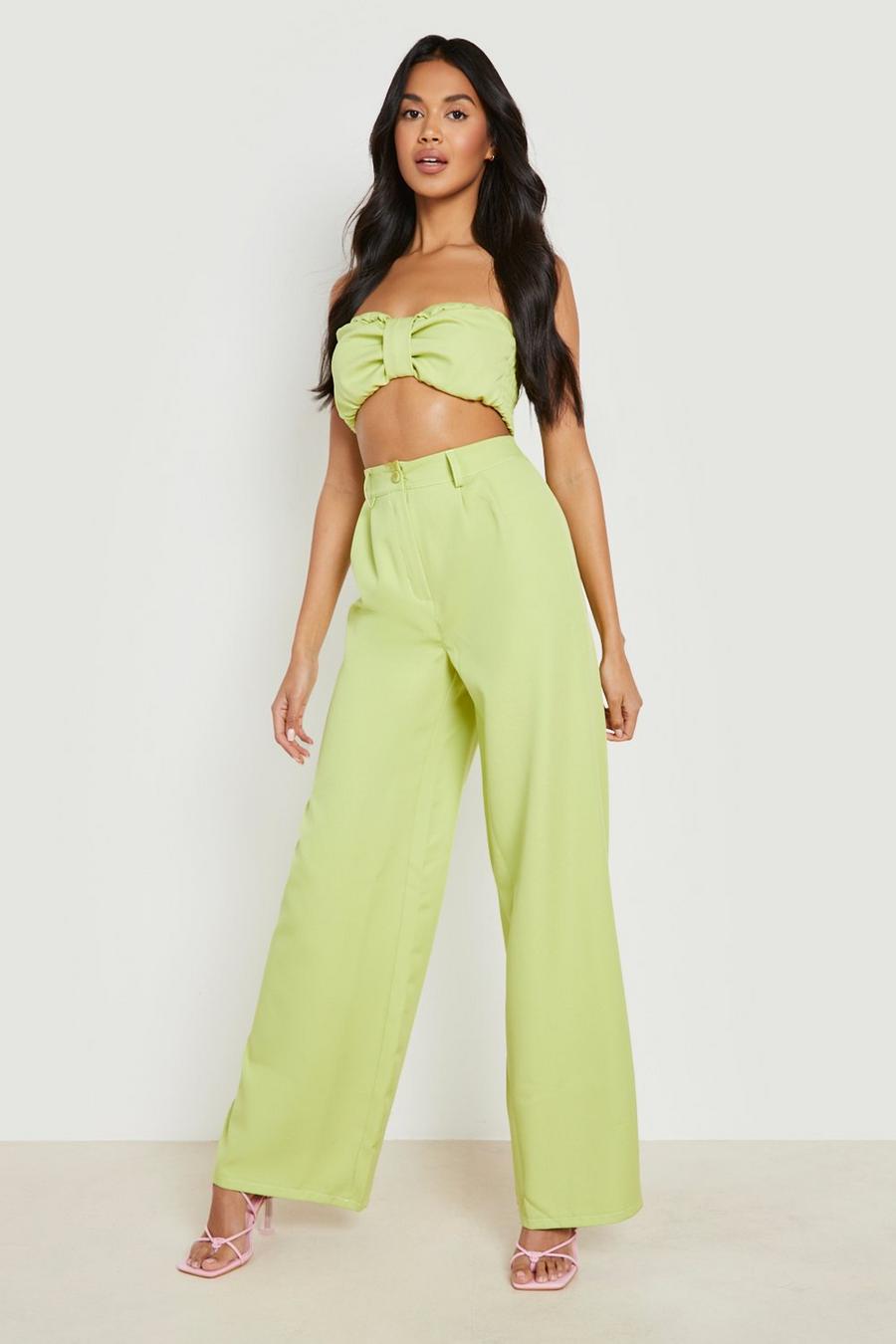 Lime Pleat Front Wide Leg Tailored Trousers