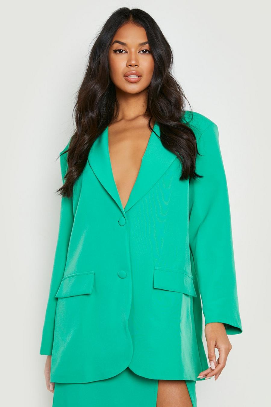 Bright green Baggy Blazer Met Enkele Rij Knopen