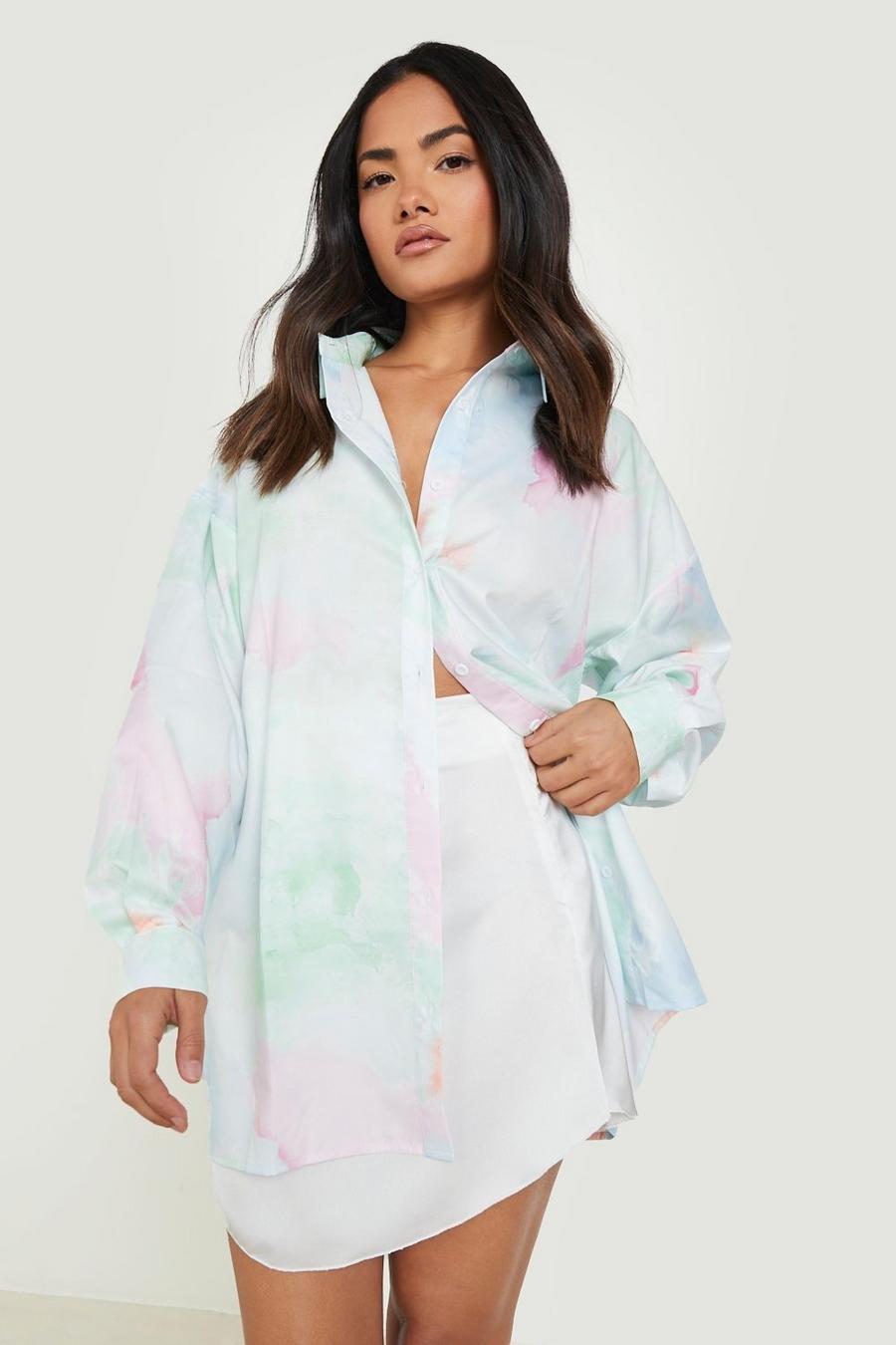 Camicia oversize in fantasia tie dye, Green image number 1
