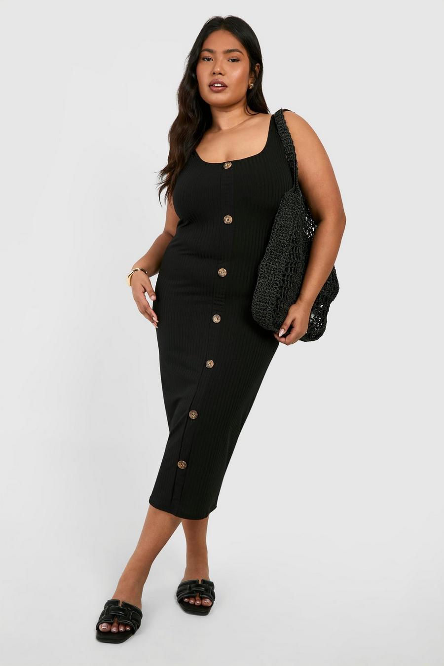 Black Plus Horn Button Midi Dress And Duster Two-Piece