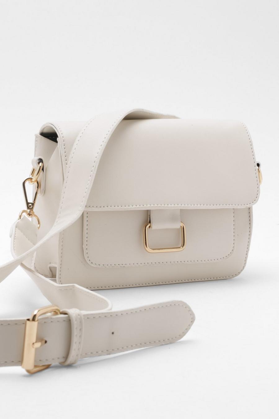 Cream Gold Buckle Detail Crossbody Bag 