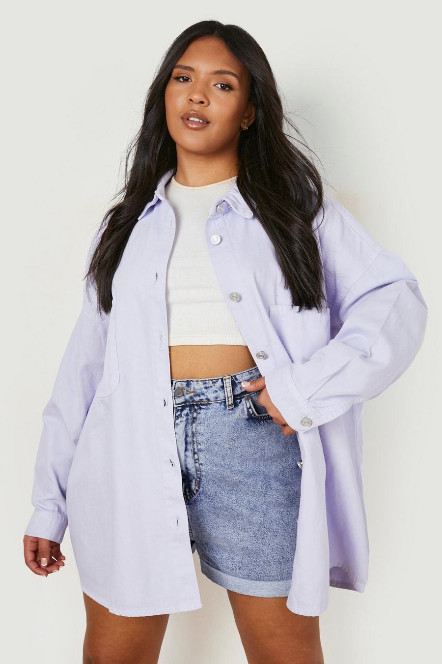Camicia Plus Size in denim in colori brillanti, Lilac image number 1