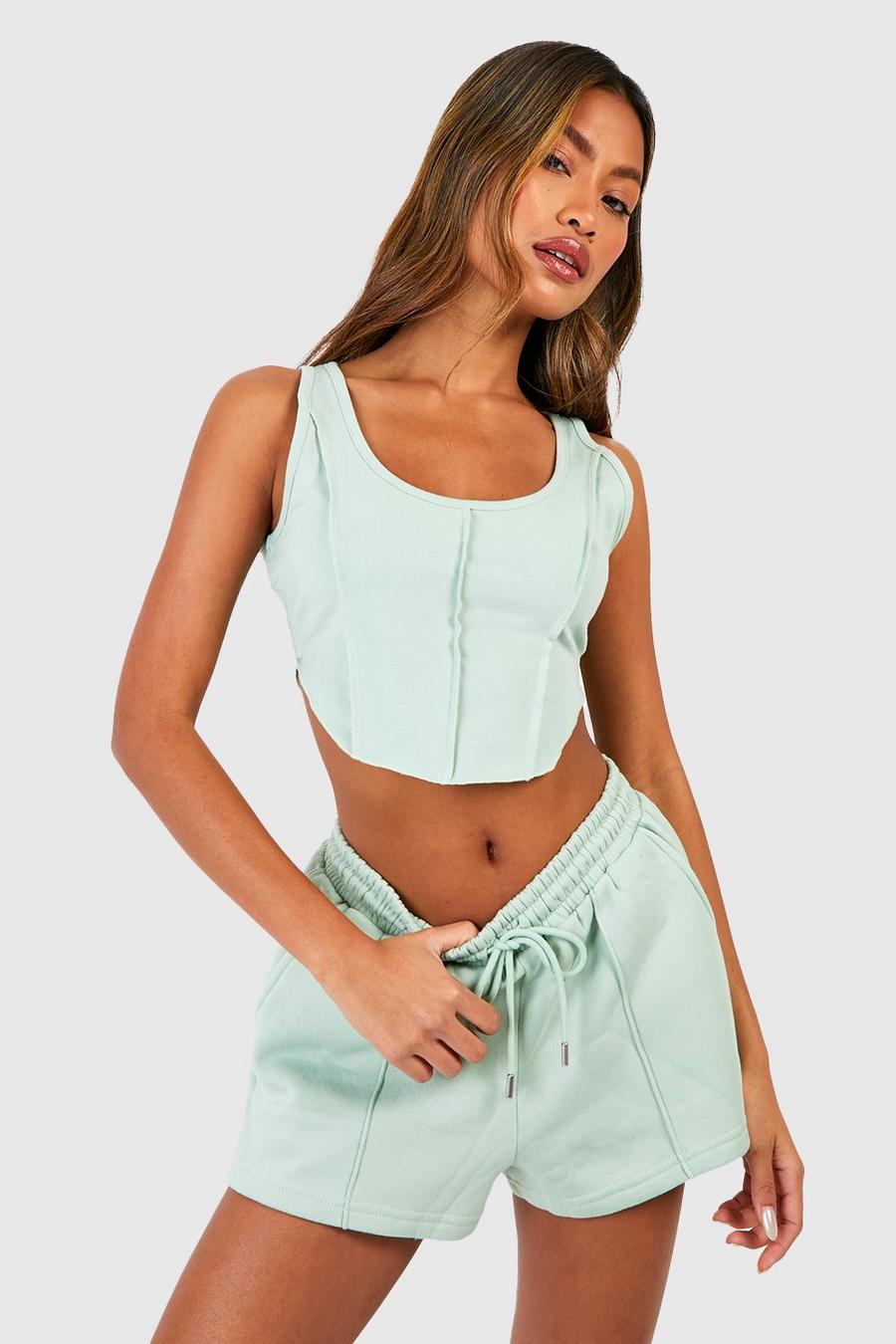 Eggshell Exposed Seam Crop Top And Shorts Set