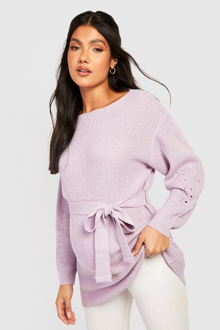 Lilac Maternity Tie Waist Sweater