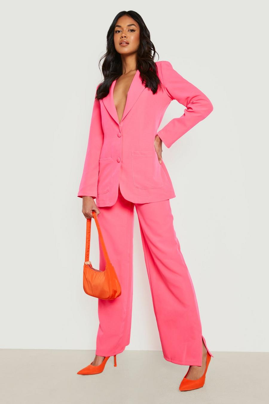 Pantalon de costume fluo à fentes, Neon-pink