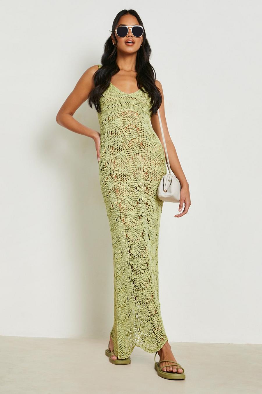Washed lime Dobby Mesh Crochet Edge Strappy Swing Dress