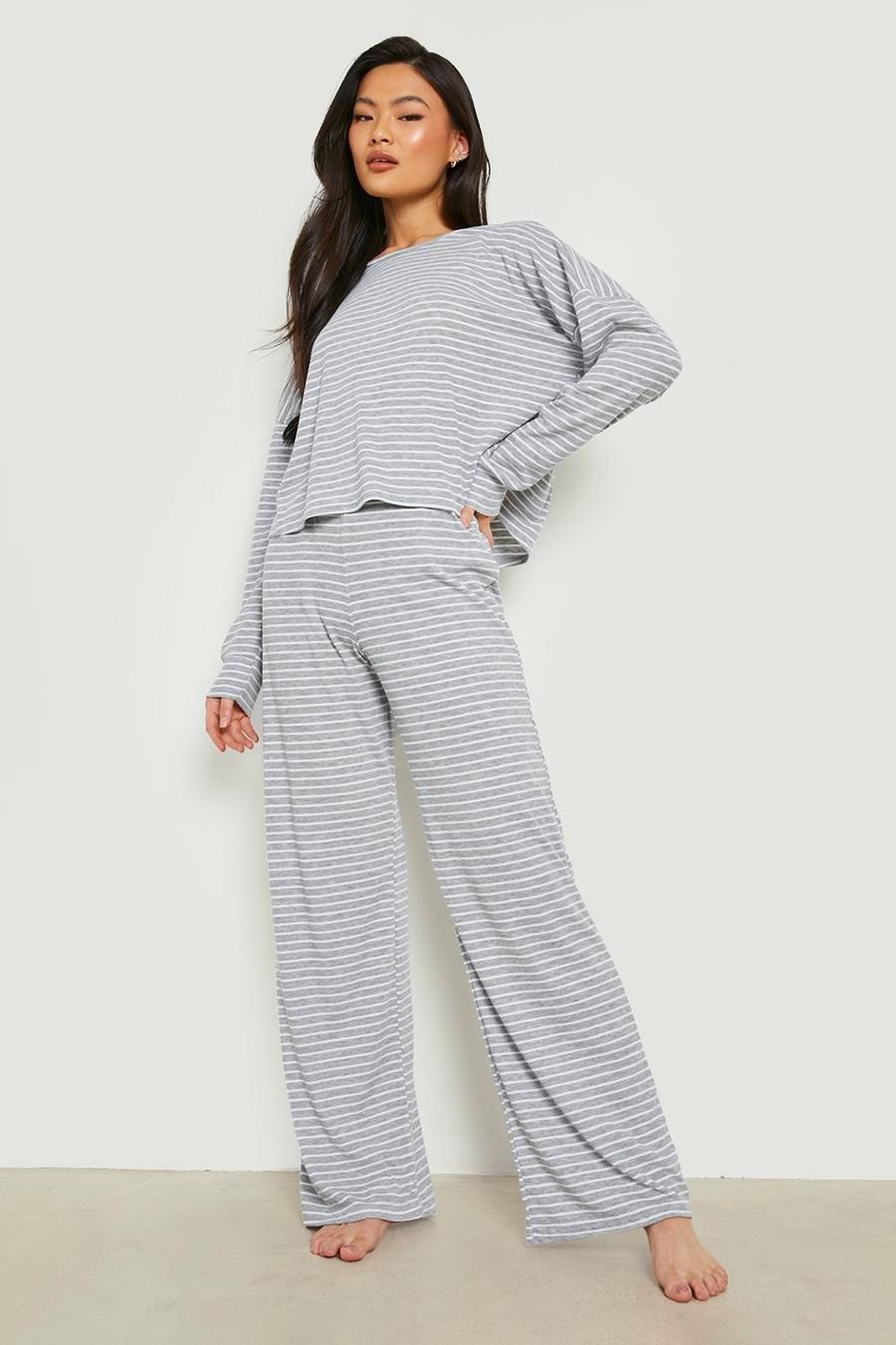 Gestreiftes Loungewear Pyjama-Set aus Jersey, Grey marl