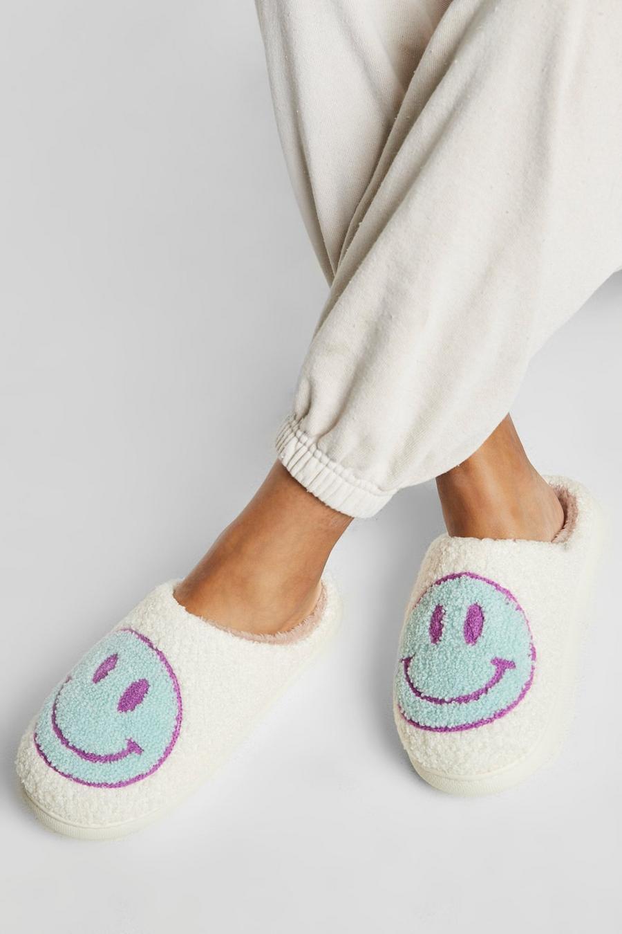 Chaussons smiley en polaire, Blue image number 1