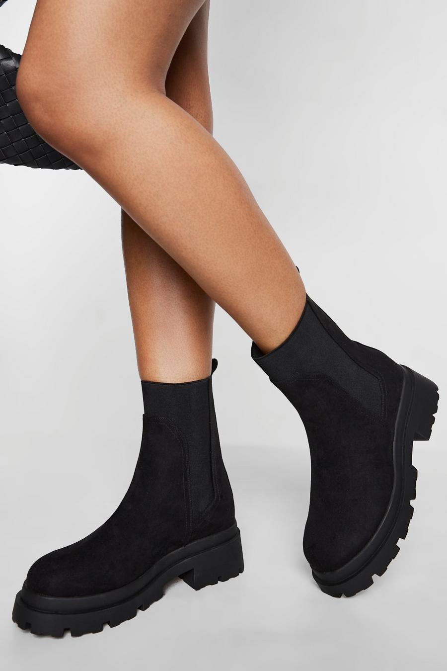 Black Brede Chelsea Boots Met Hak