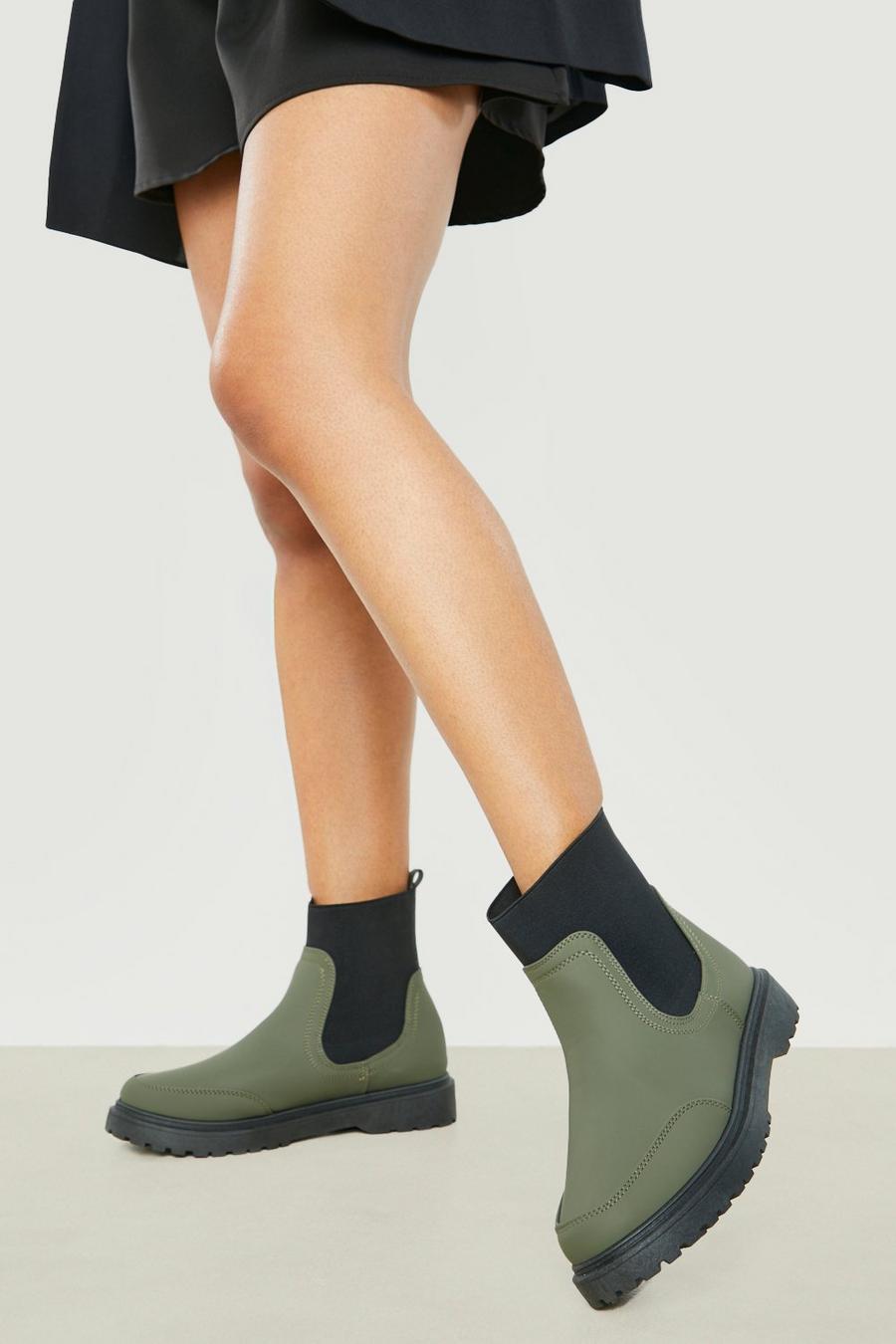 Khaki Rubber Chelsea Boots image number 1