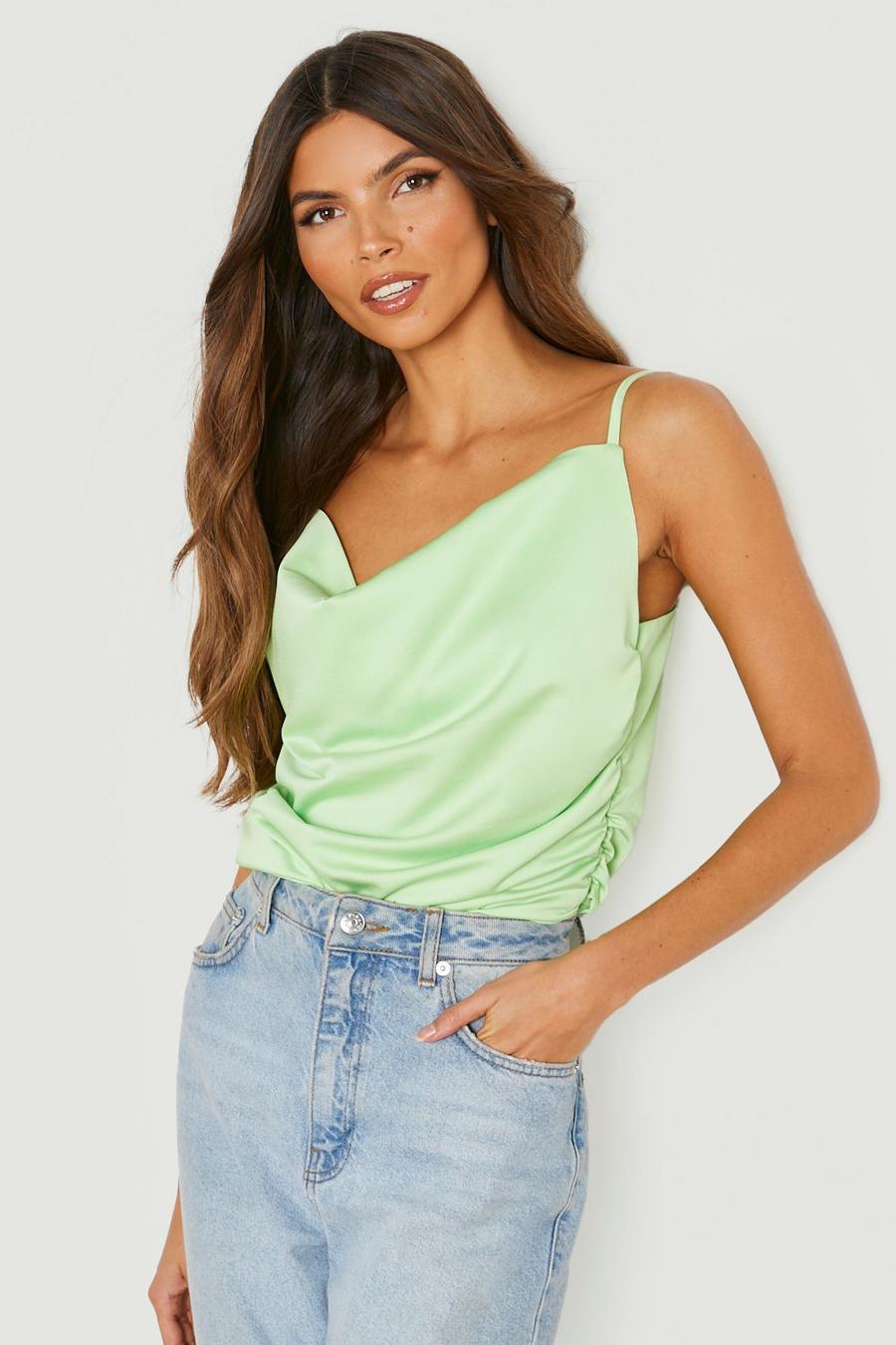 Lime Satin Cowl Strappy Top