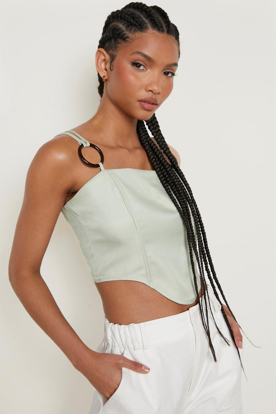 Sage Tall Ring Detail Double Strap Corset Top