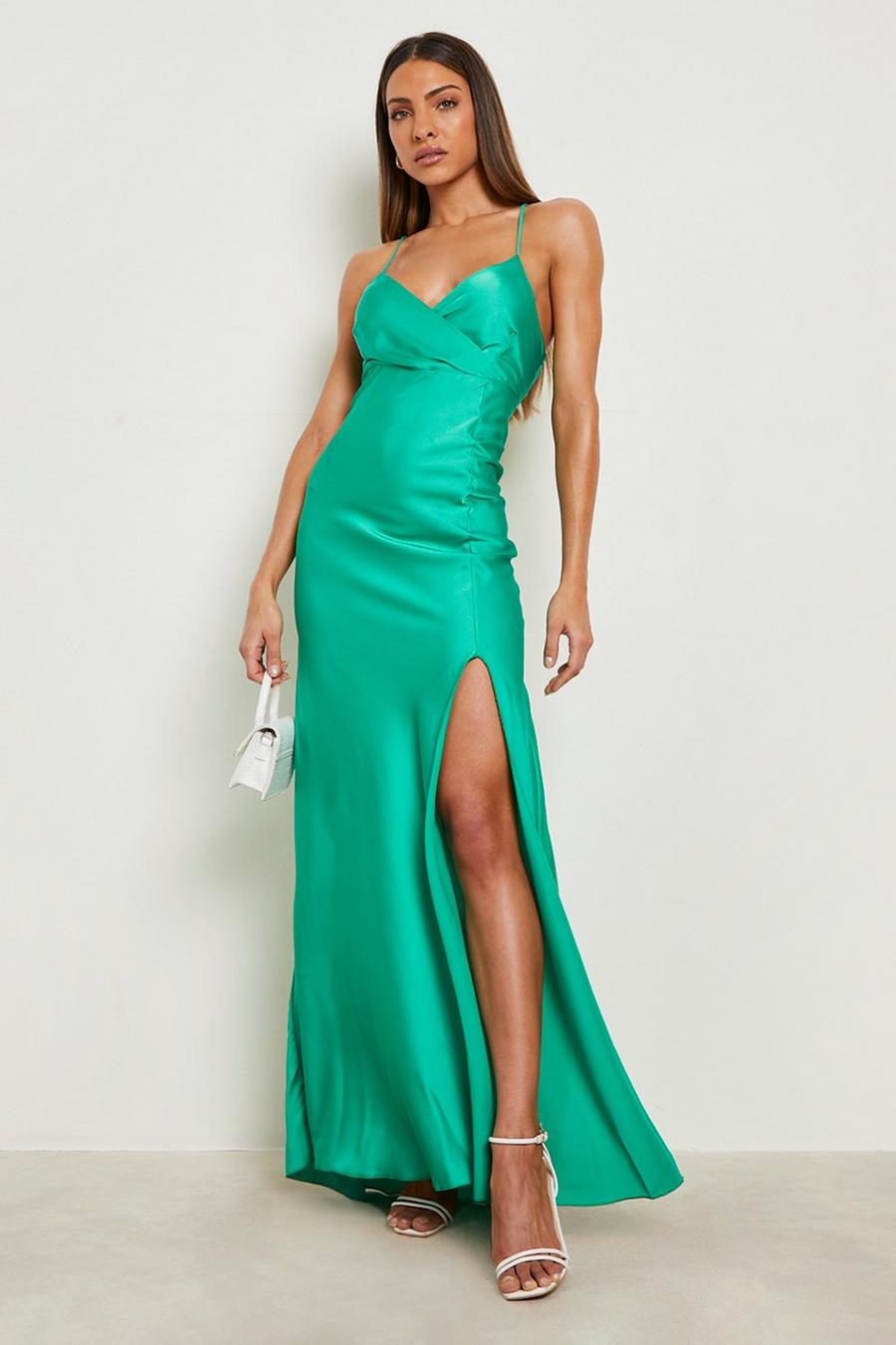 Bright green Satin Strappy Maxi Dress 