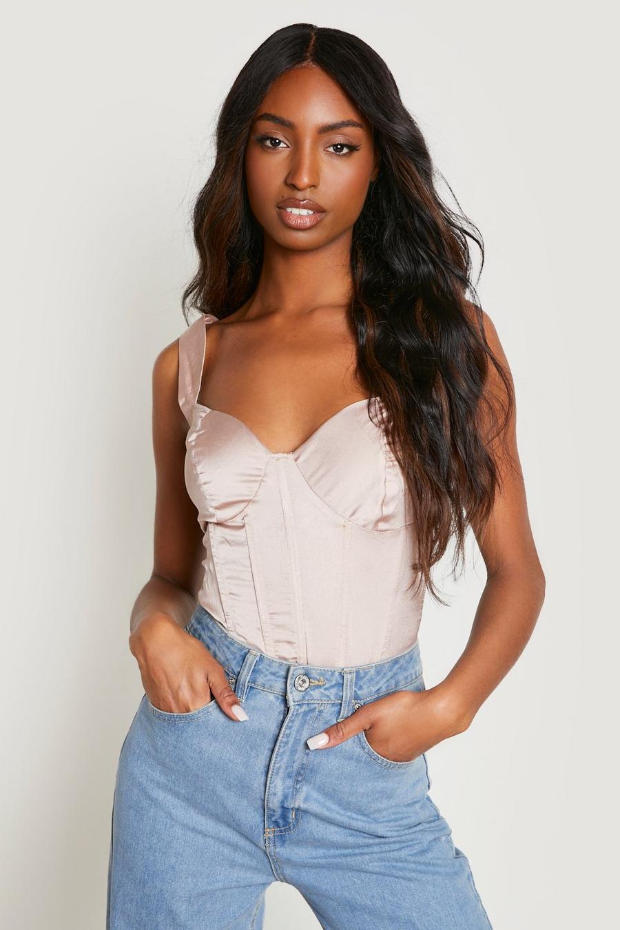 Champagne Tall Satin Corset Detail Top
