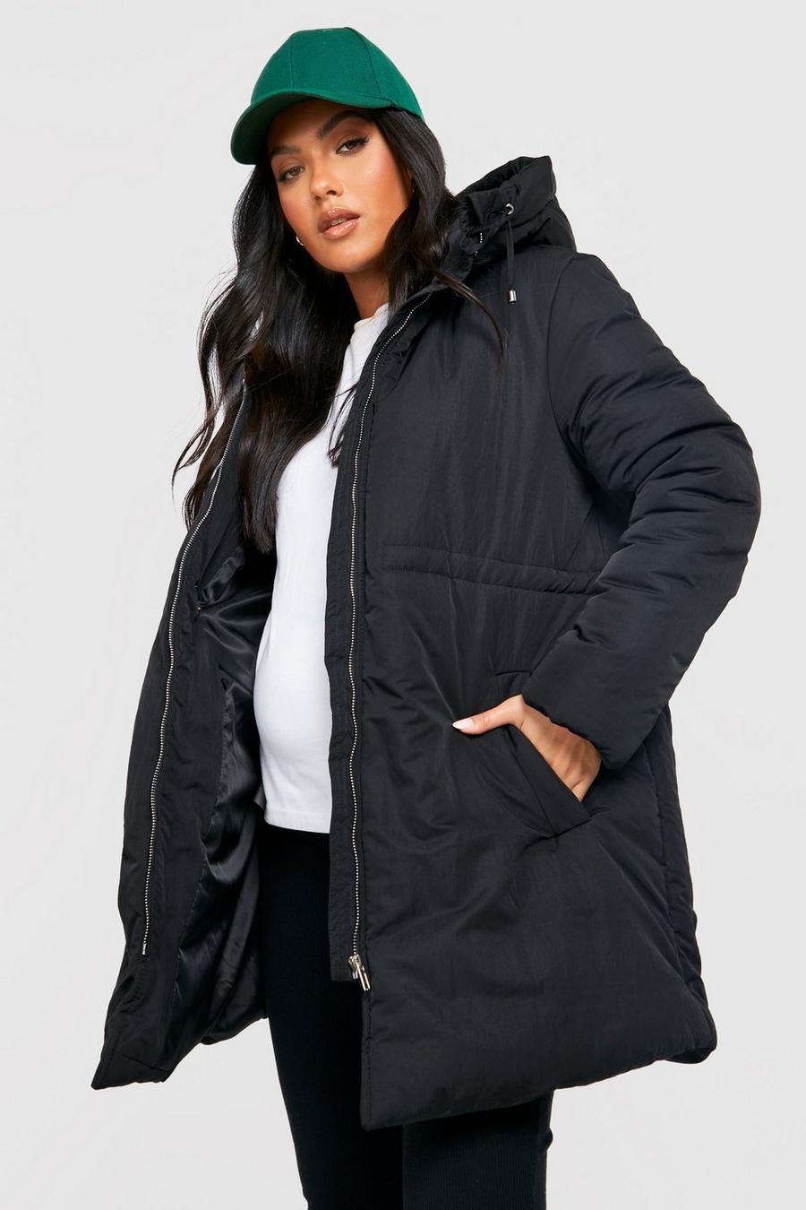 Maternité - Parka de grossesse matelassée à cordons, Black