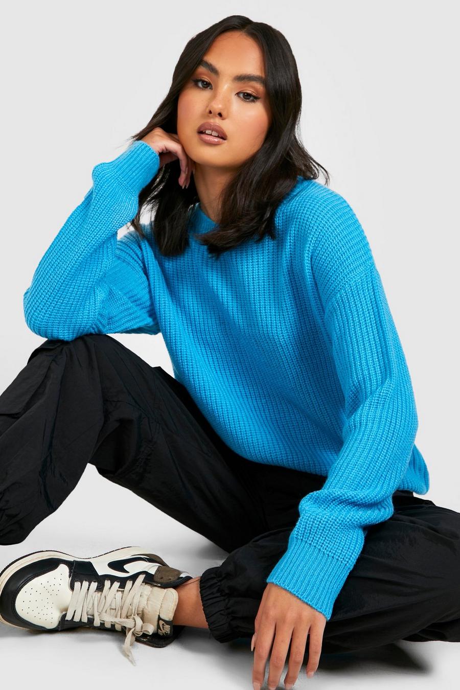 Rundhals-Pullover, Turquoise