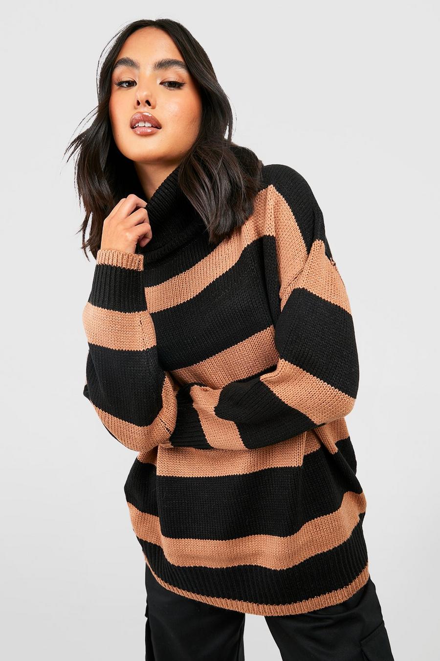 Black Stripe Oversized Knitted Jumper image number 1