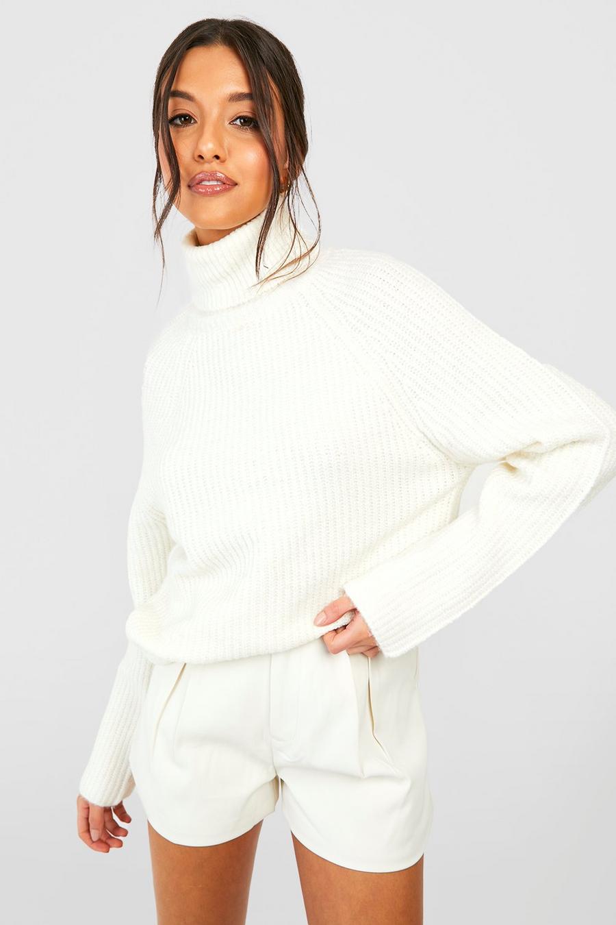 Ecru Knitted Turtleneck Sweater With Raglan Sleeve image number 1