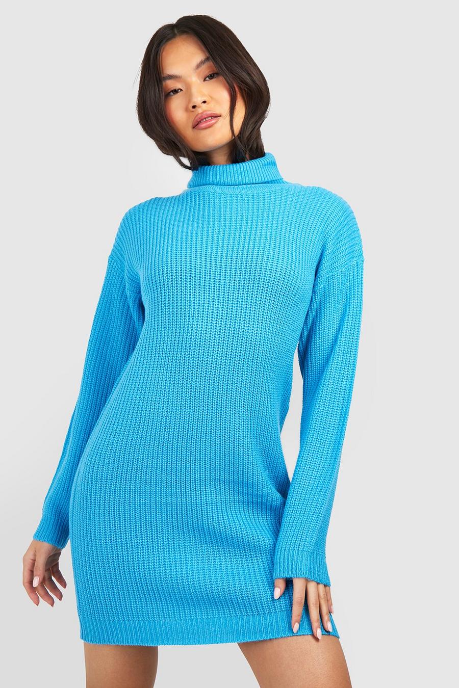 Turquoise Roll Neck Oversized Jumper