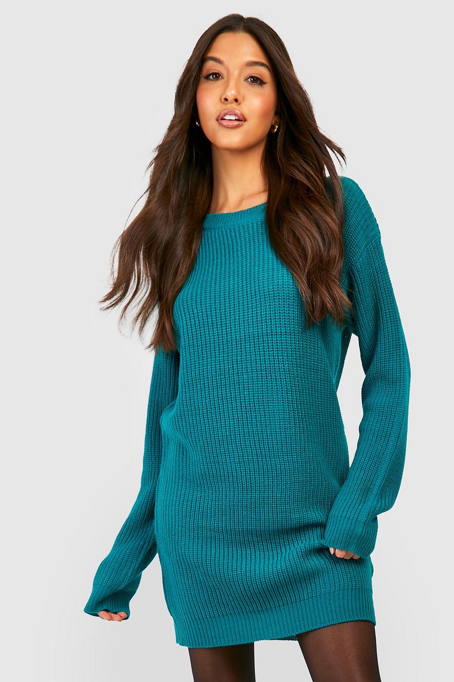 Vestido jersey con cuello de caja, Teal