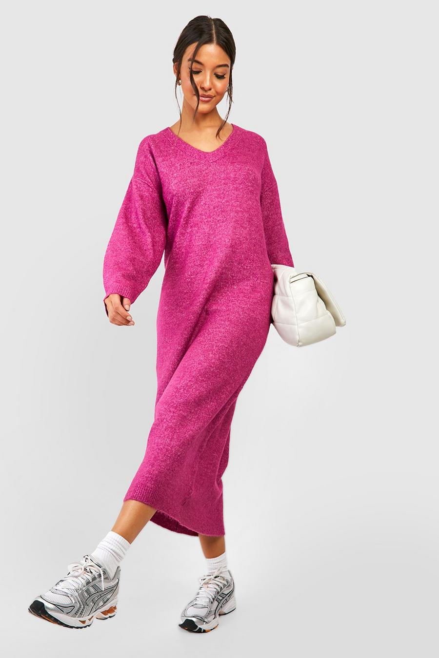 Robe pull oversize longue en maille douce, Orchid