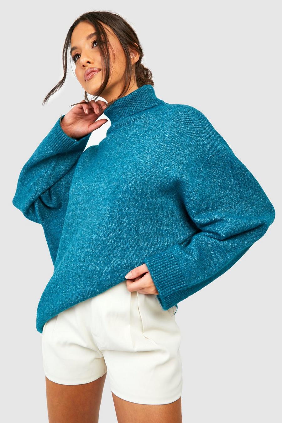 Teal Soft Knit Roll Neck Jumper