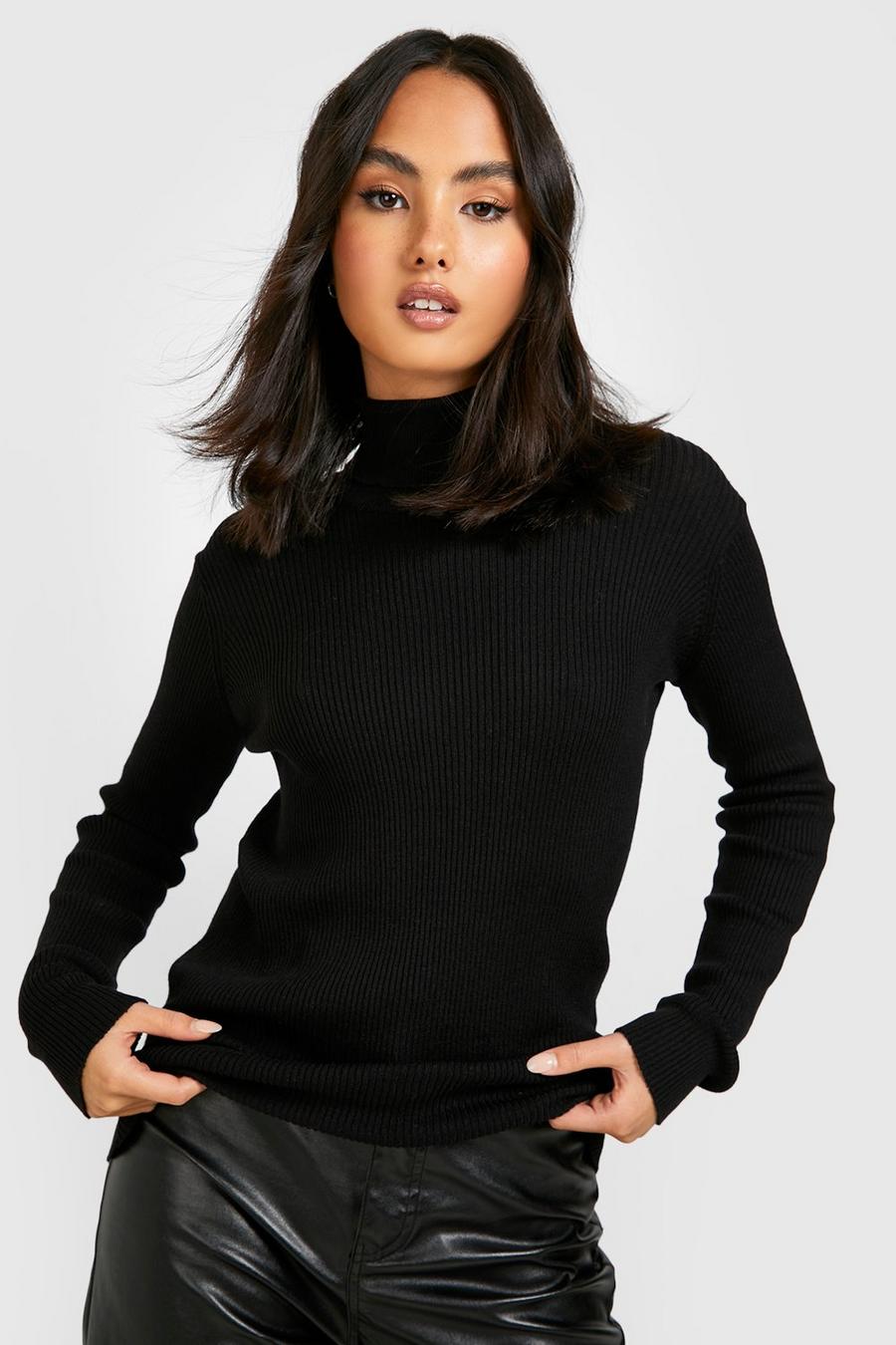 Black Fine Knit Turtleneck Sweater