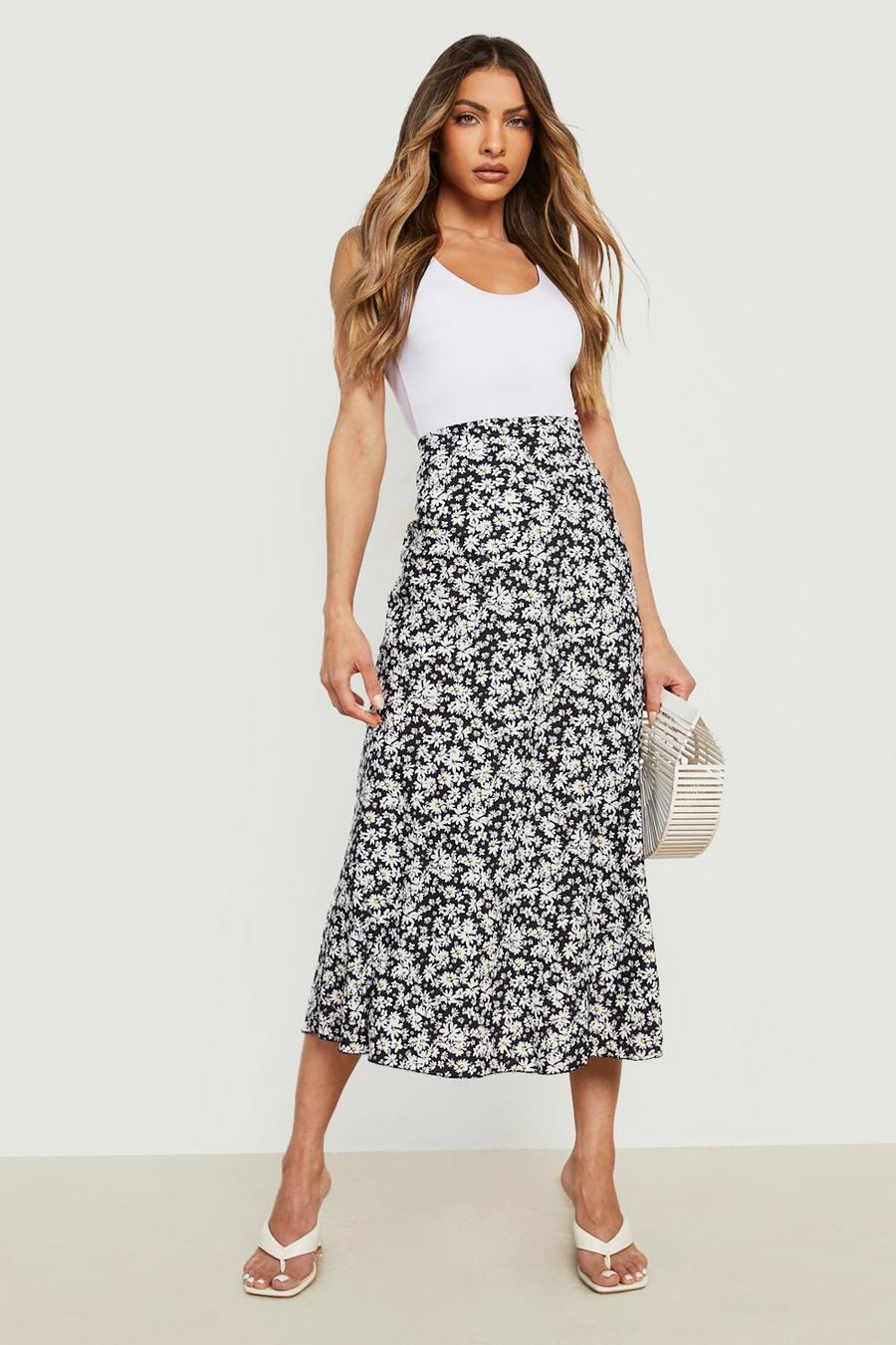Mono Floral Print Light Weight Woven Maxi Skirt