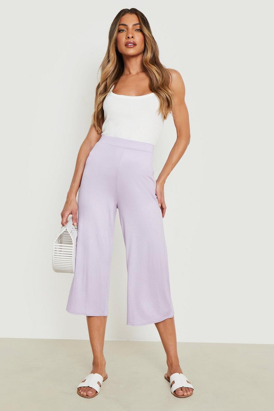 Lilac Basic Jersey Knit Wide Leg Culotte Pants