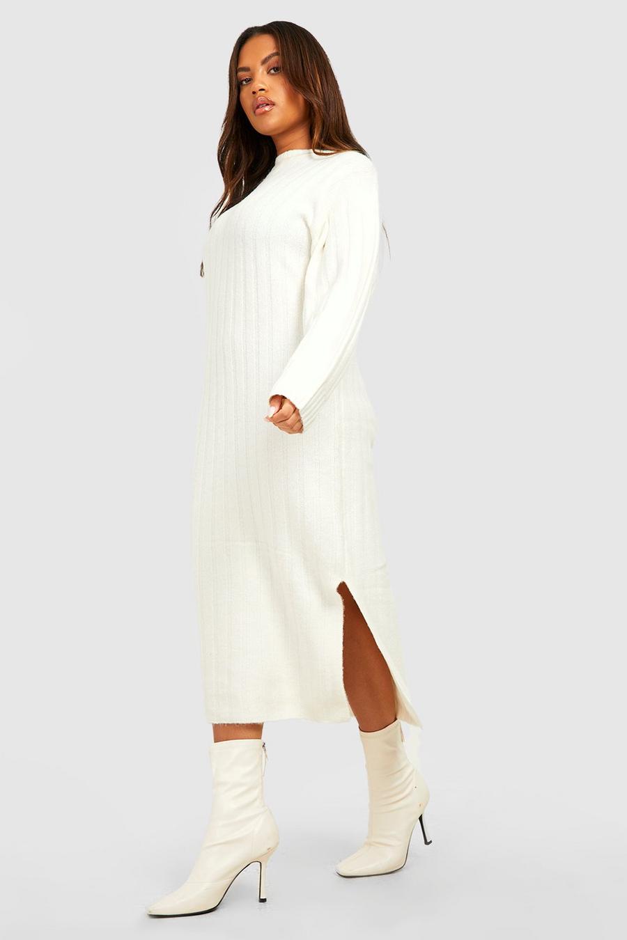 Ecru Plus Chunky Rib Soft Knitted Midaxi Dress