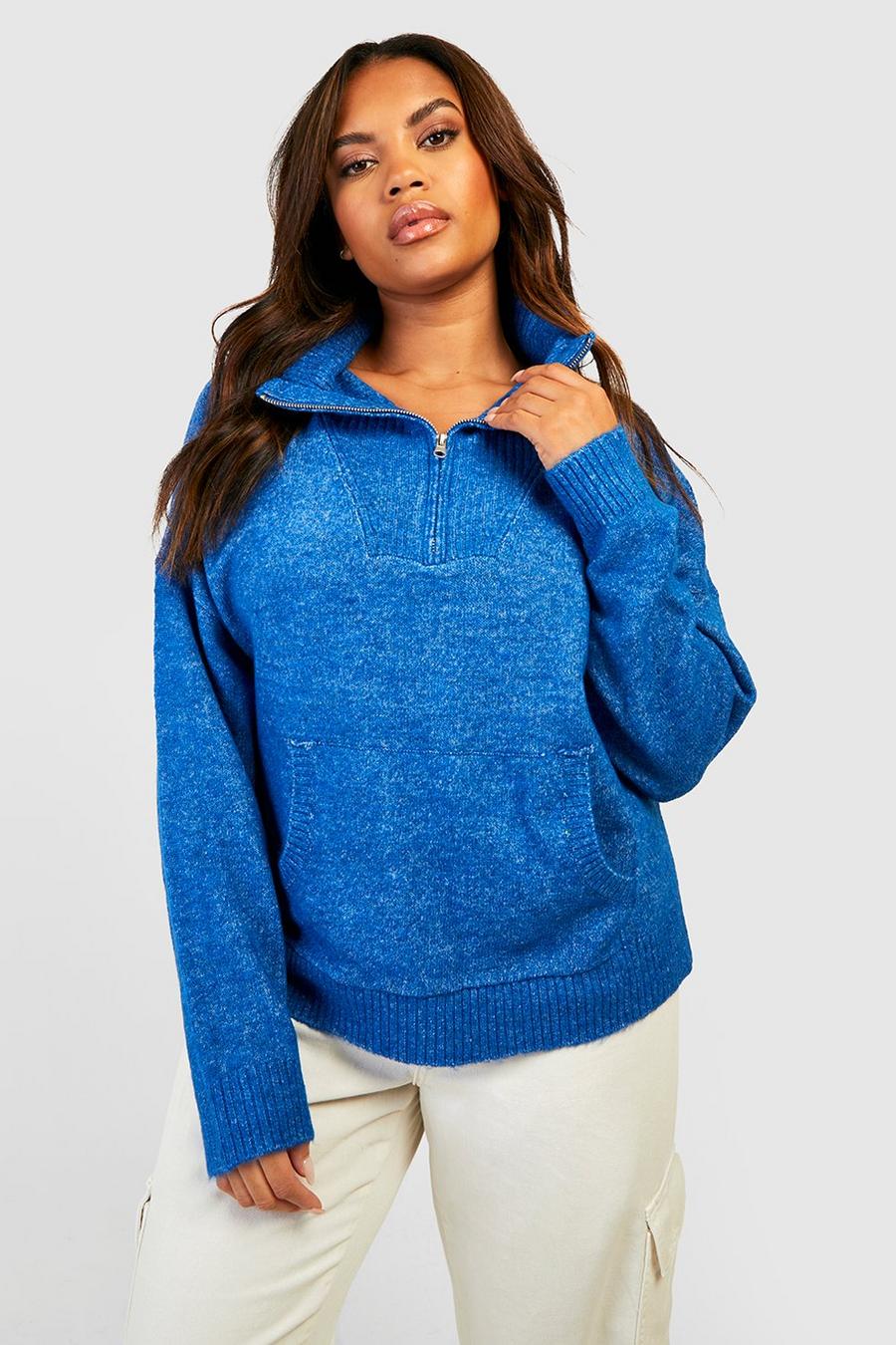 Cobalt Plus Zip Collared Polo Sweater
