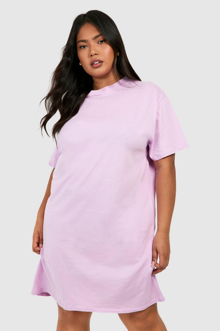 Vestido camiseta Plus sobreteñido, Lilac