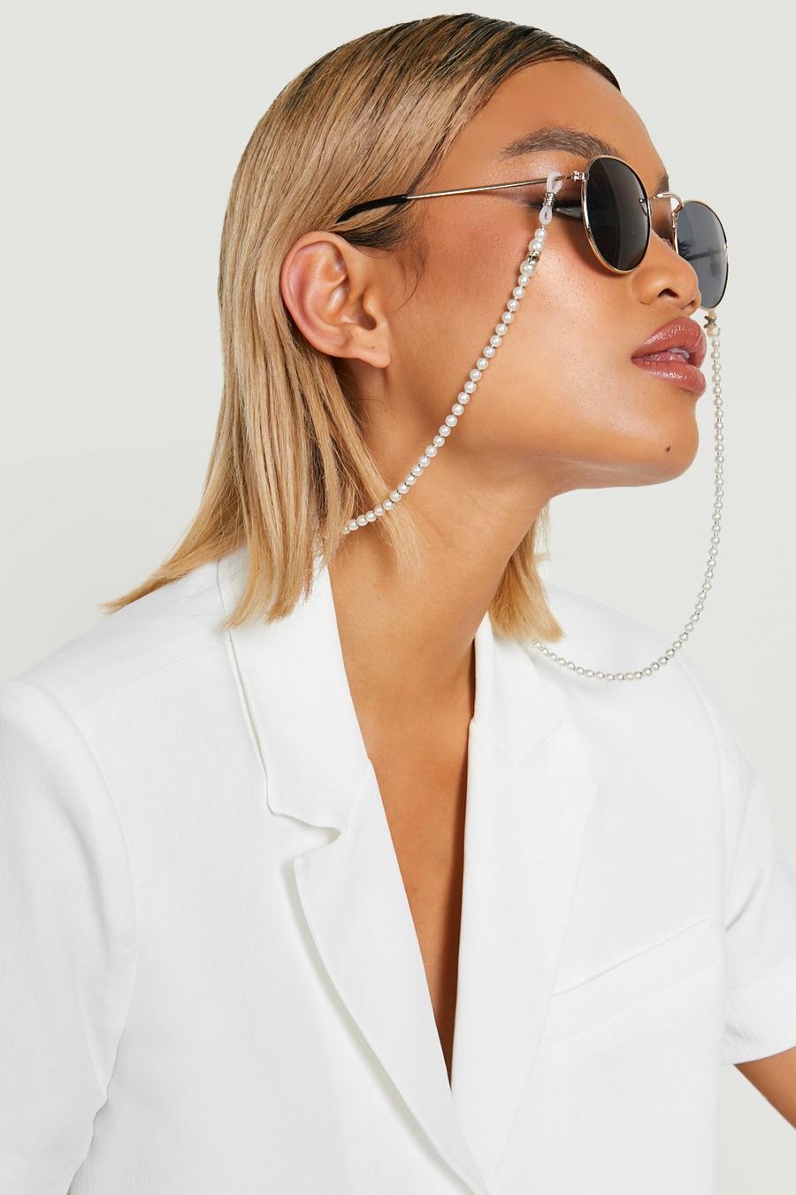 Sonnenbrillen-Kette aus Kunstperlen, White