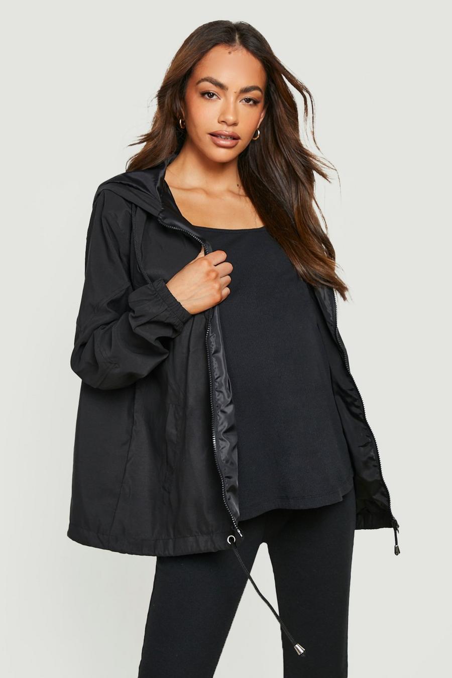 Black Maternity Hooded Windbreaker Jacket