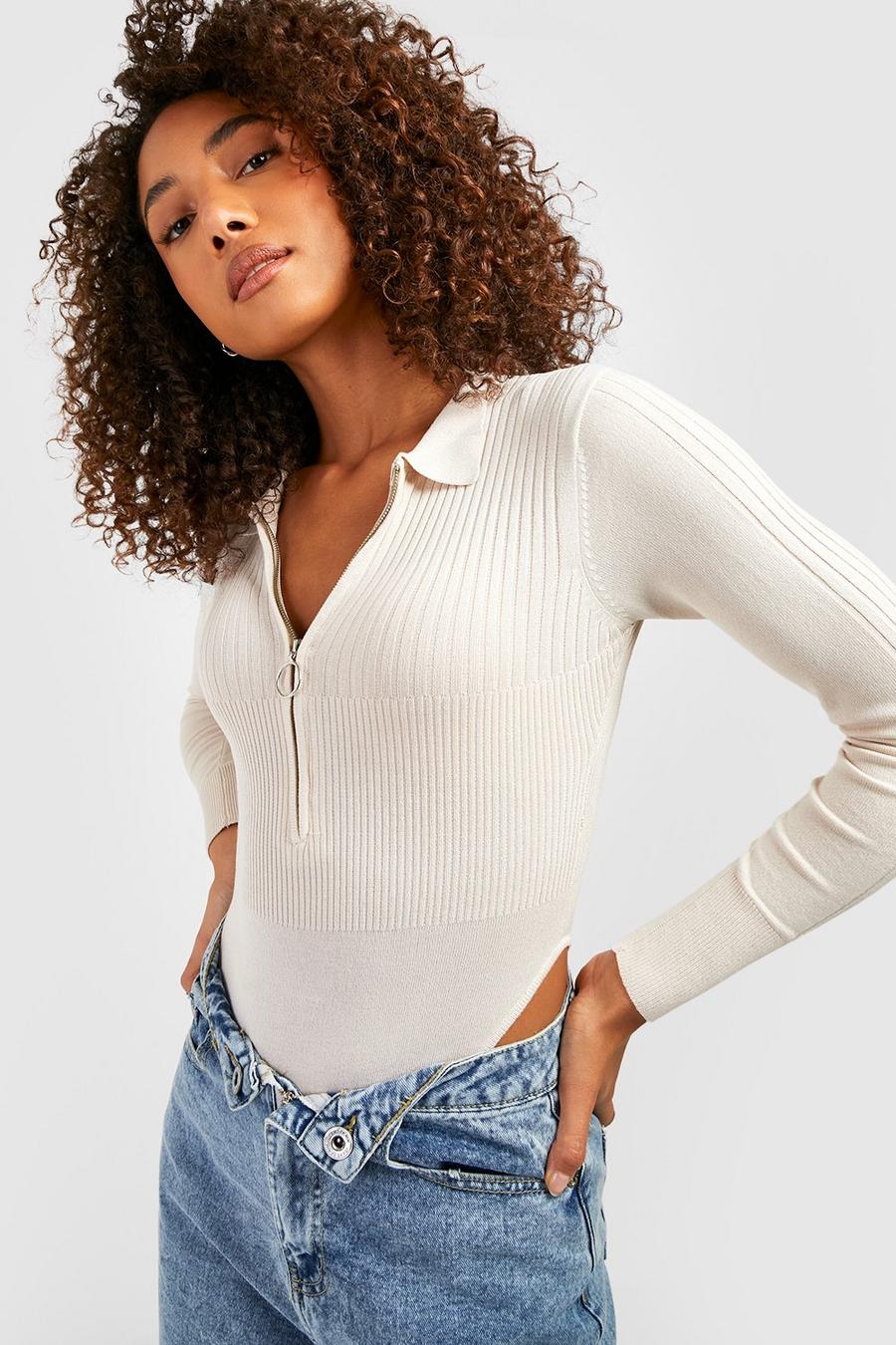 Stone Tall Zip Up Knitted Bodysuit